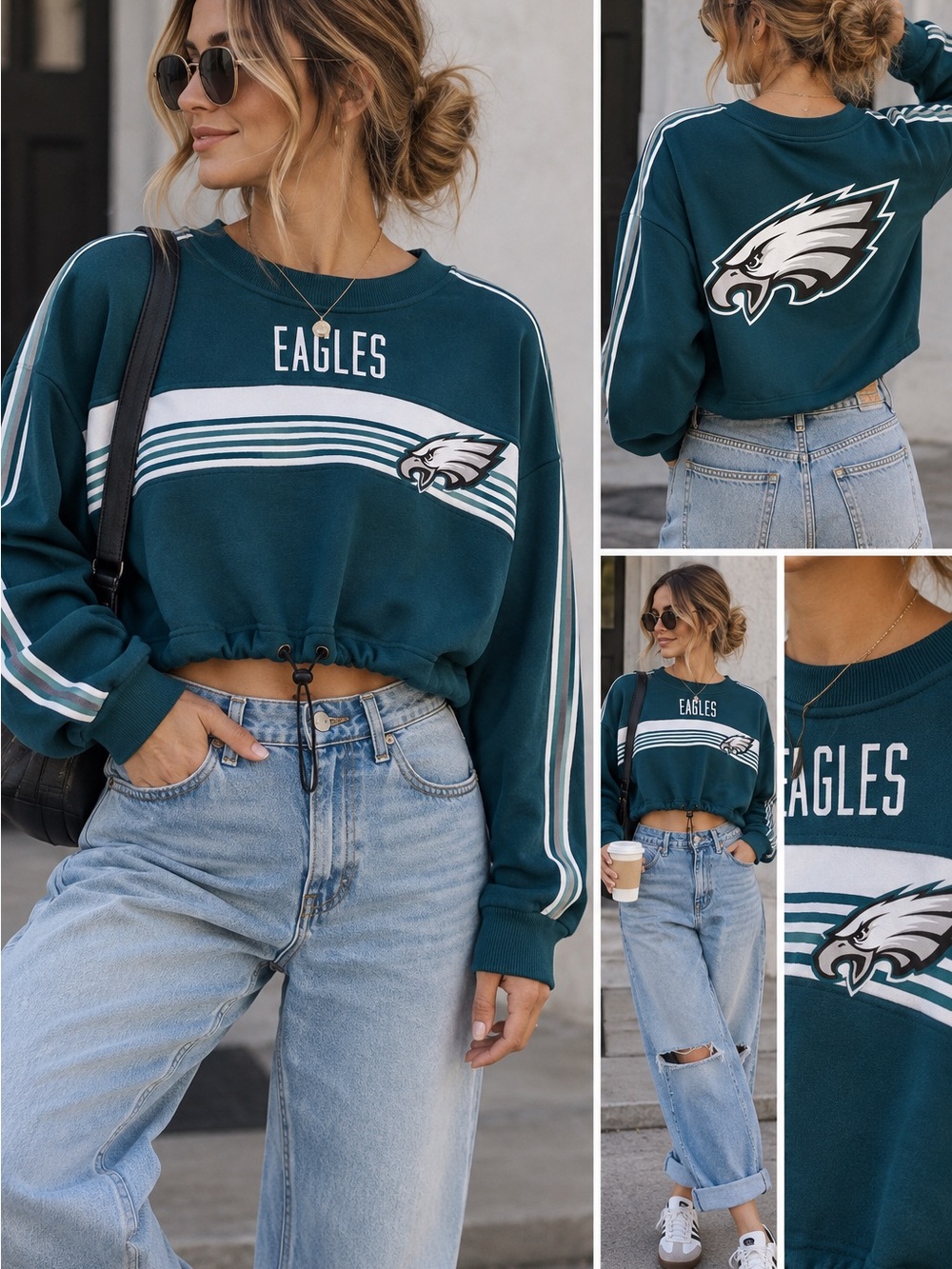 Philadelphia Eagles Women's Teal Cropped Pullover Sweatshirt- NWT